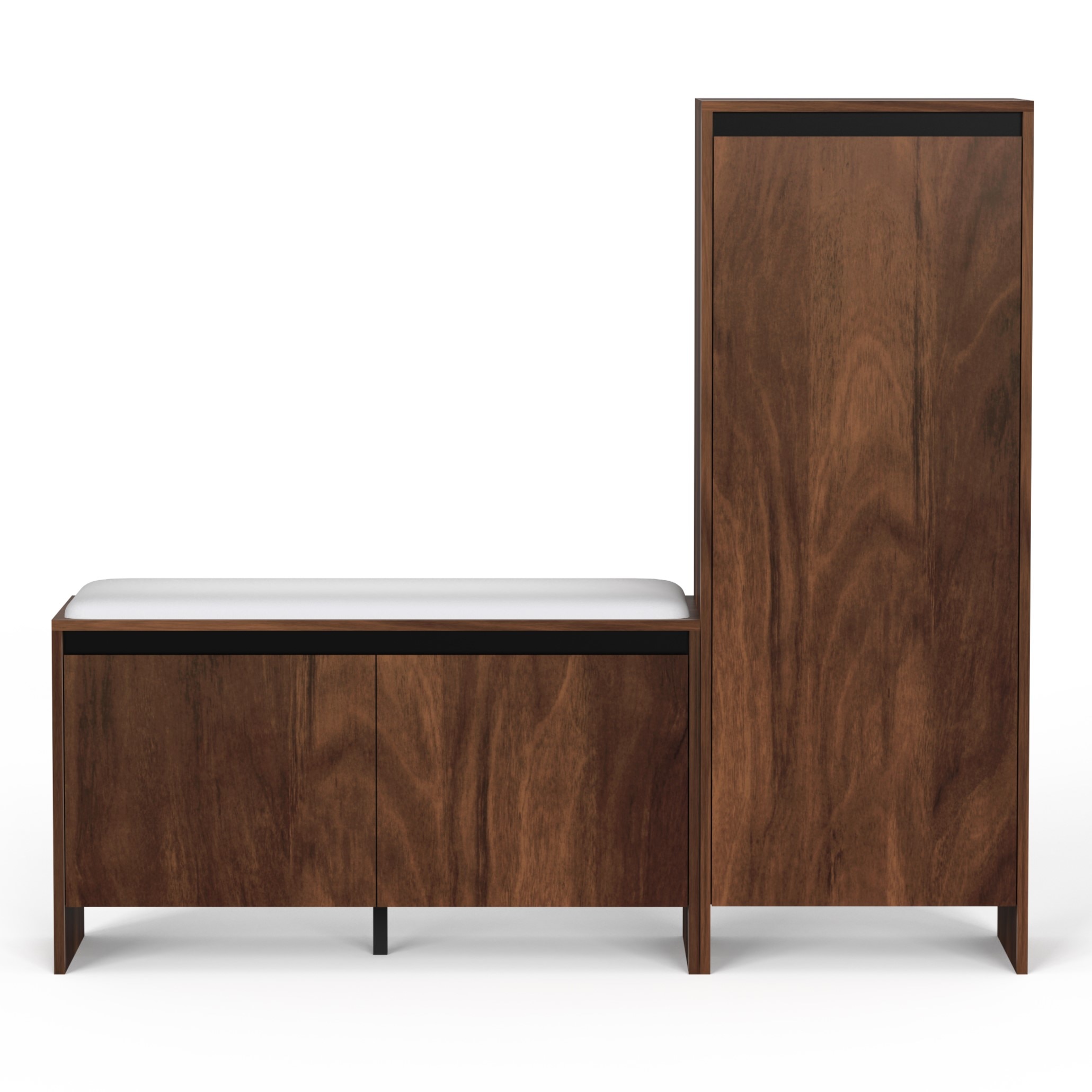 BLUEWUD Mavis Multipurpose Wooden Shoe Rack with Cushioned Seating & Tall Storage Cabinet Organiser, Slipper Footwear Stand for Living Room Home, 20 Pairs DIY (Brown Maple) (Mavis Multipurpose Combo)