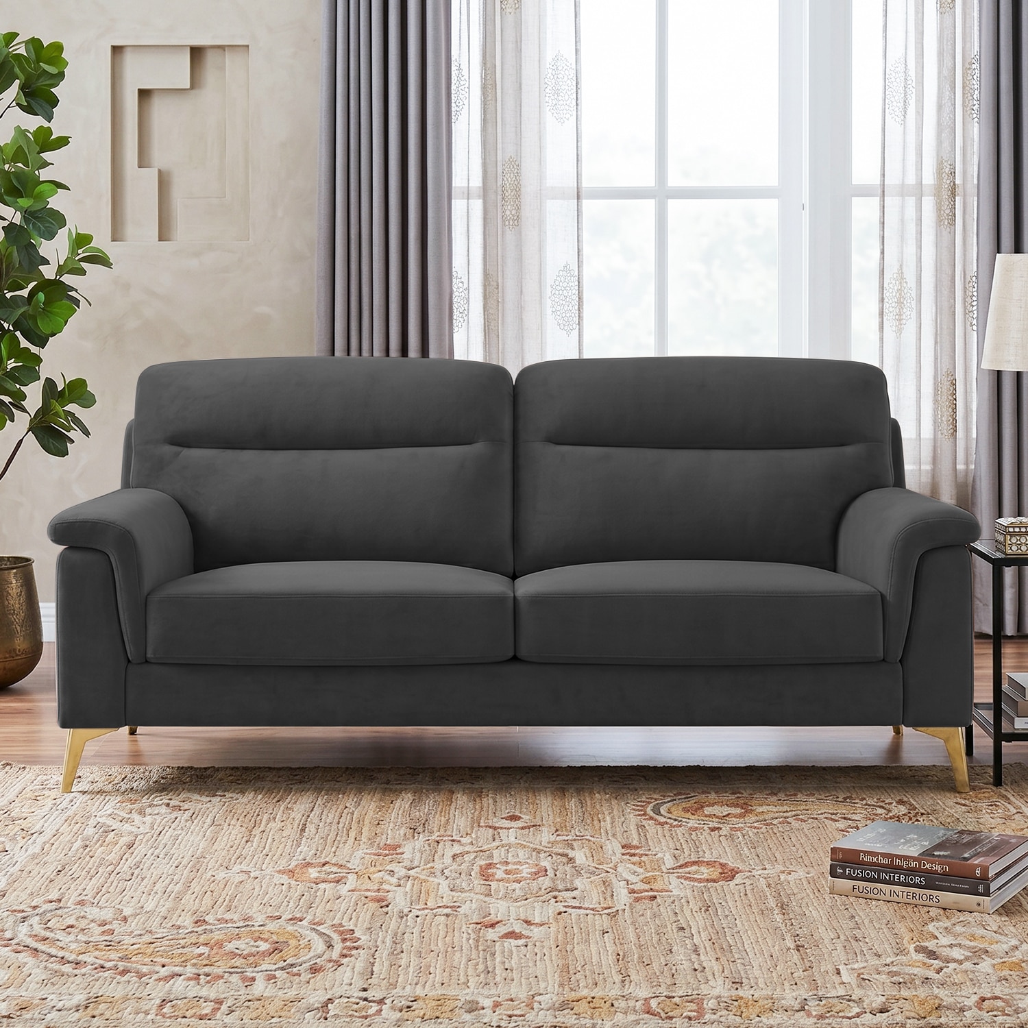 Niwara Velvet 3 Seater sofa in Dark Grey color - Home Lifestylez