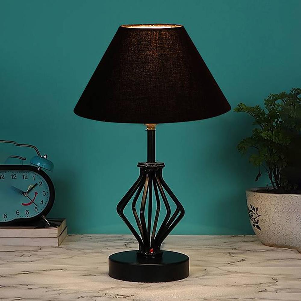 Makenna Black cotton Table lamp with Iron Base - Devansh
