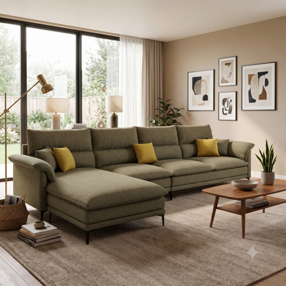 Aurora Sectional Sofa with Left Chaise Lounge Olive Green
