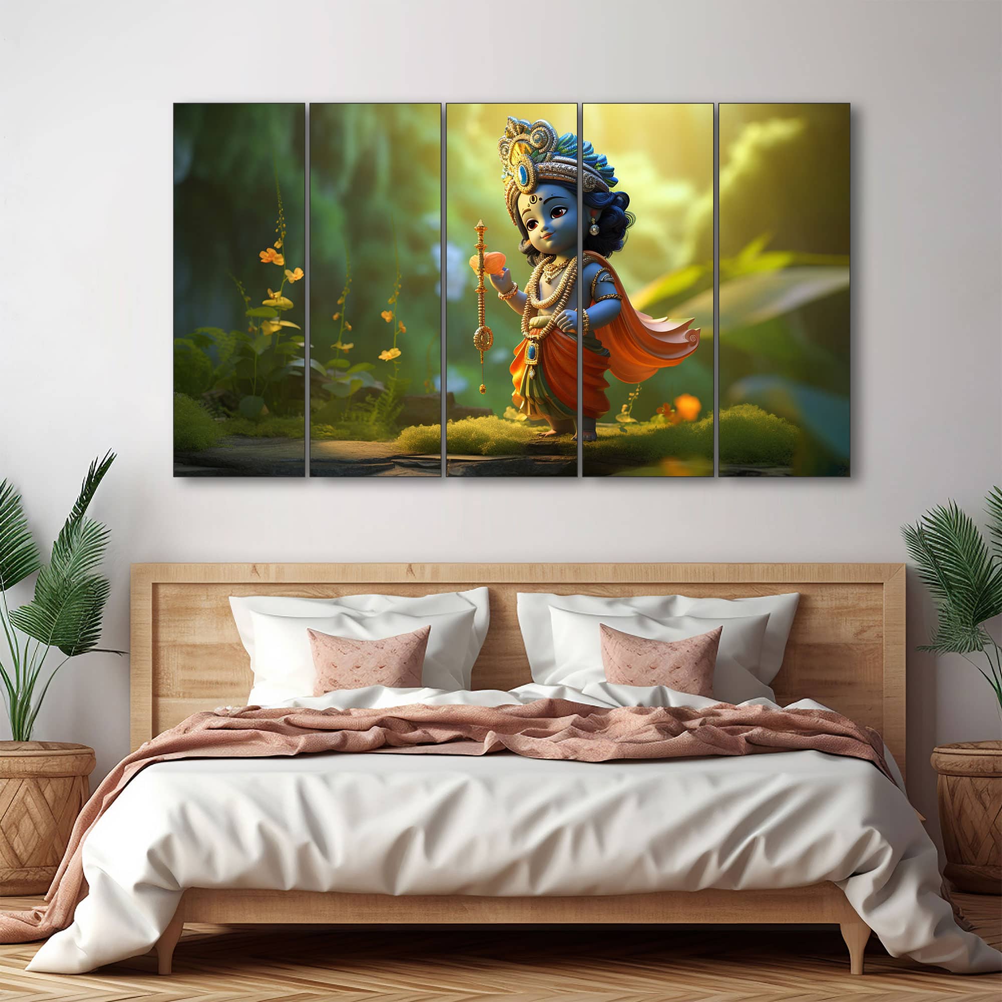 The Castle Decor Bal Gopal Wall Painting Wooden Framed 27x48 Inch (Style 12) - The Castle Decor