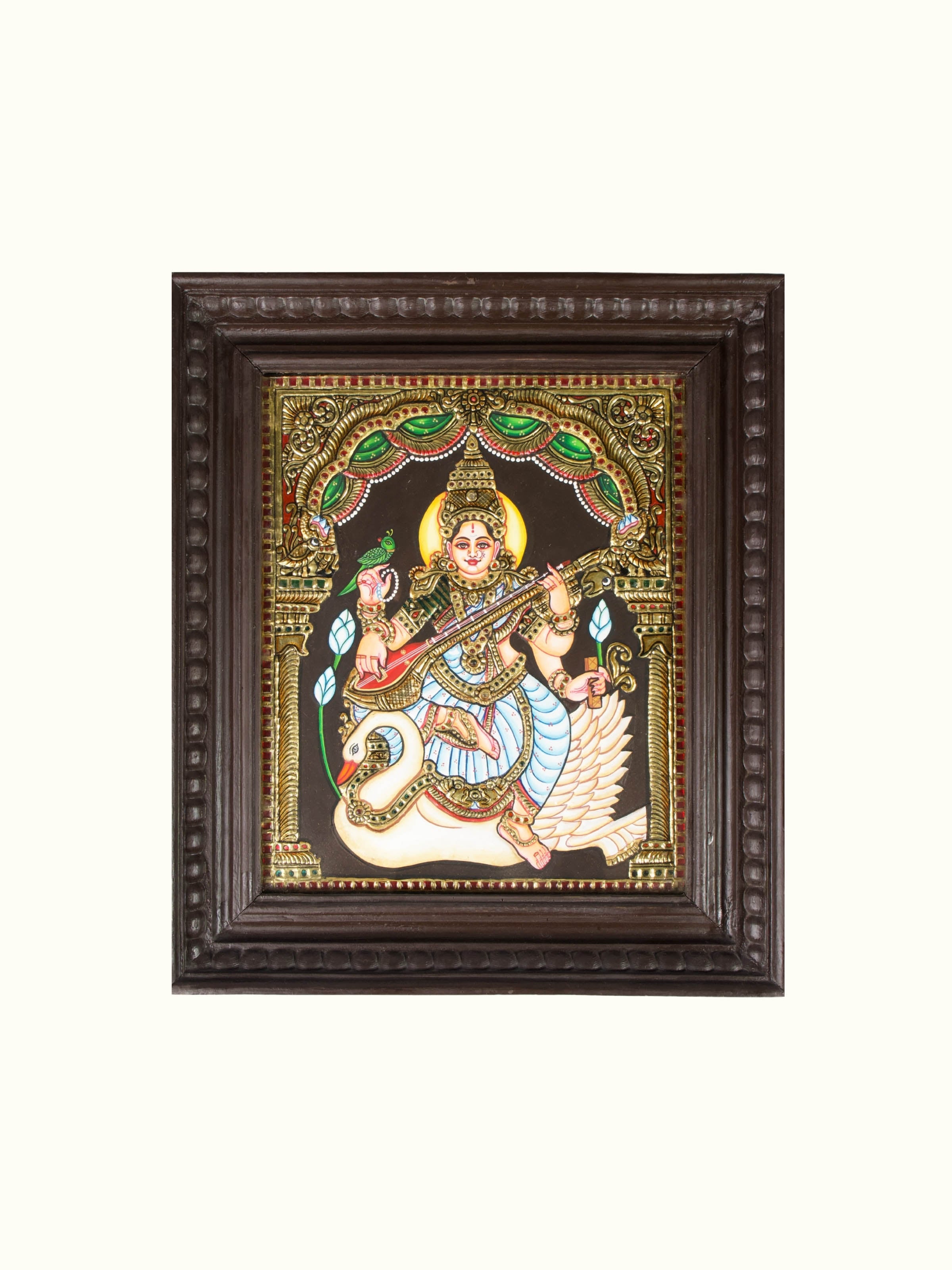Saraswathi on Swan Thanjavur Painting
