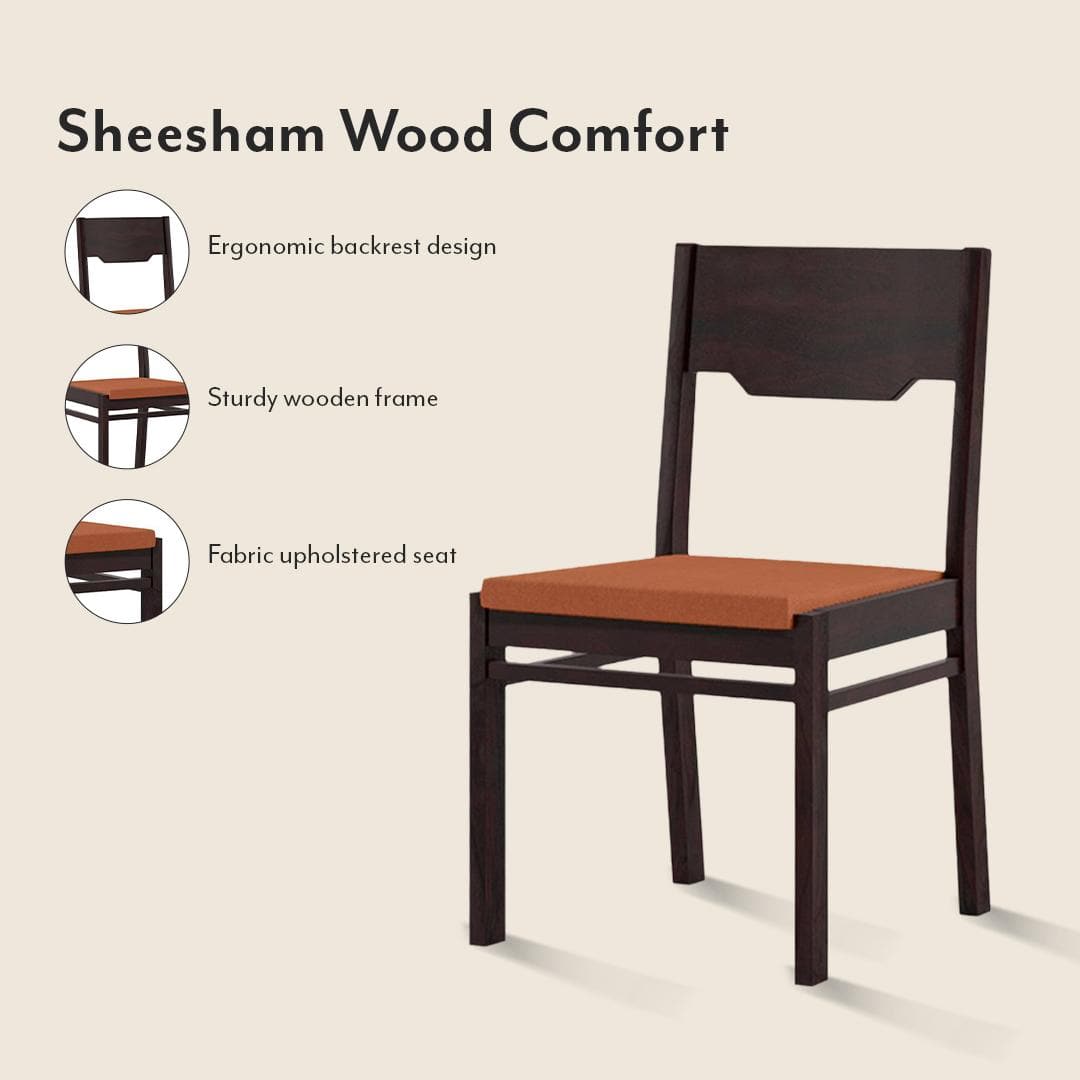 Floyd 6 Seater Dining Table, Glass Top With Set Of 6 Kerry Dining Chairs (Colour- Burnt Orange, Finish- Mahogany)