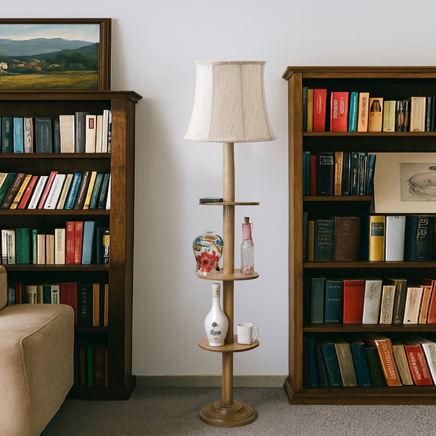 Devansh Shelf Wooden Floor Lamp