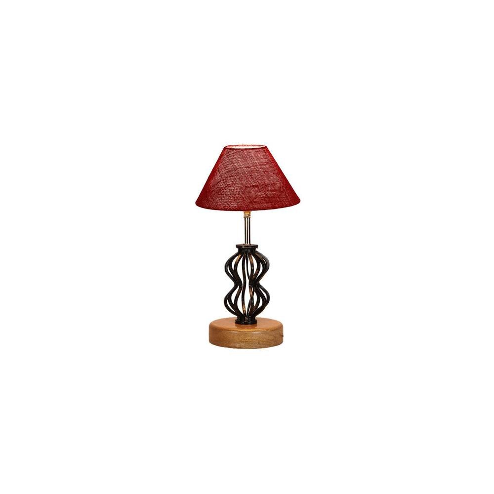 Madilyn Maroon Jute Table lamp with Wood & Iron Base