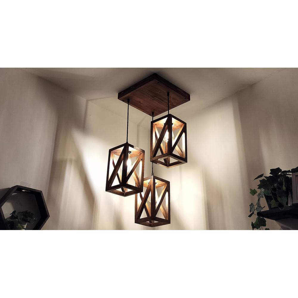 Symmetric Brown Solid Wood Cluster Hanging Light