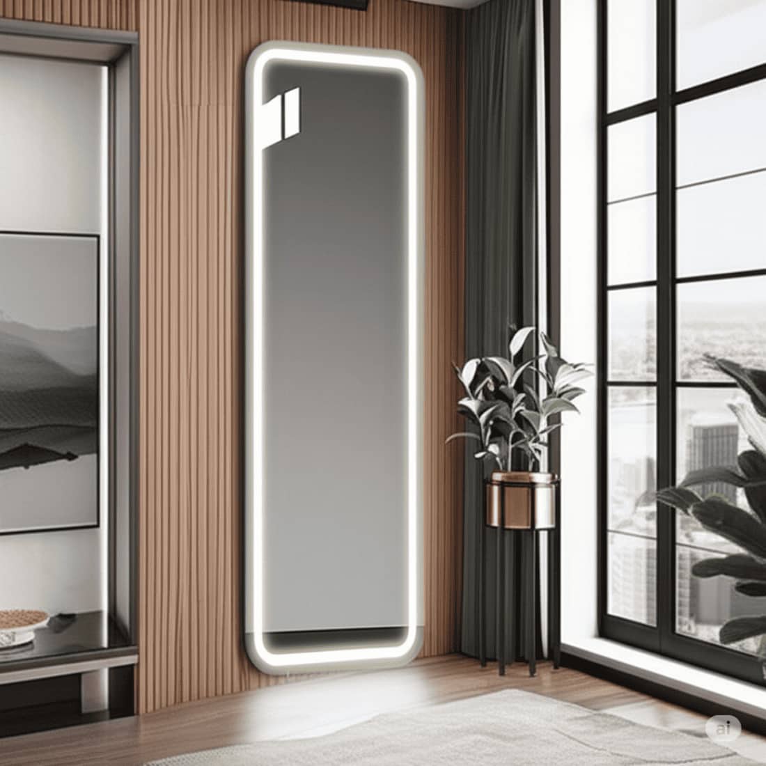 Full-Length Bedroom Dressing Mirror with Lights Adjustable LED Standing Mirror