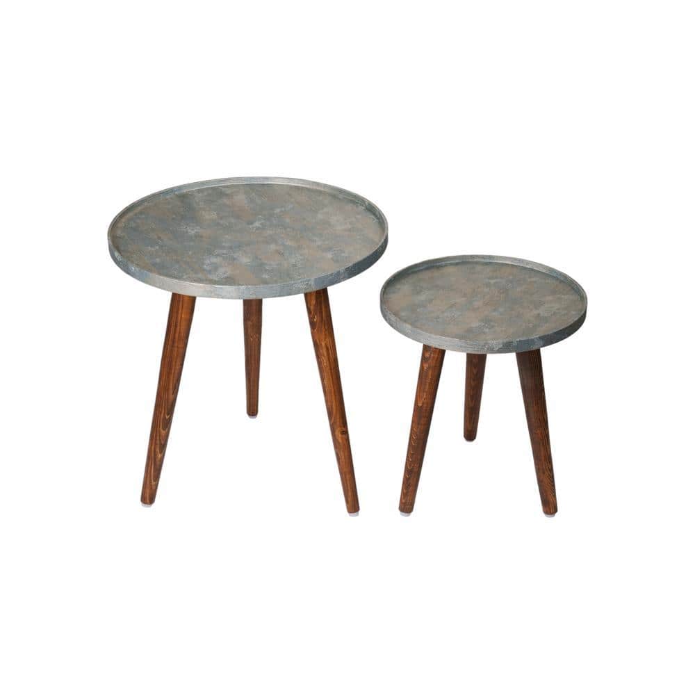 Teal Rain Round Nesting Tables with Wooden Legs, Side Tables, Wooden Tables, Living Room Decor by A Tiny Mistake