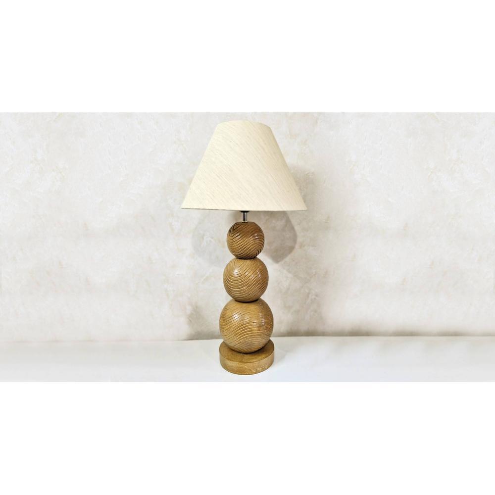 Foster Handmade Natural Wooden Table Lamp with ball over ball design with Cotton Beige shade