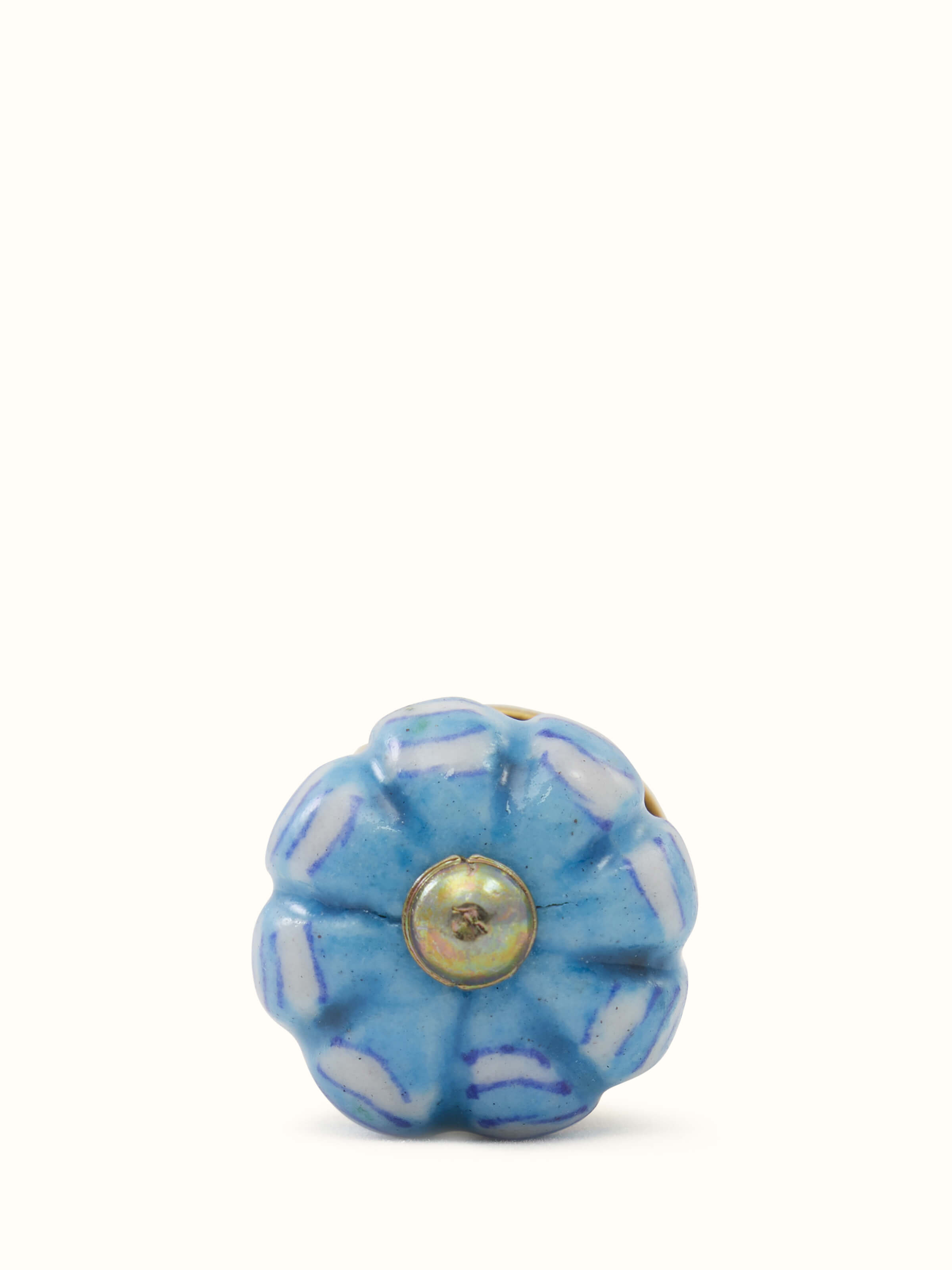 Detail shot of Blue Pottery Round Rib Door Knob Set