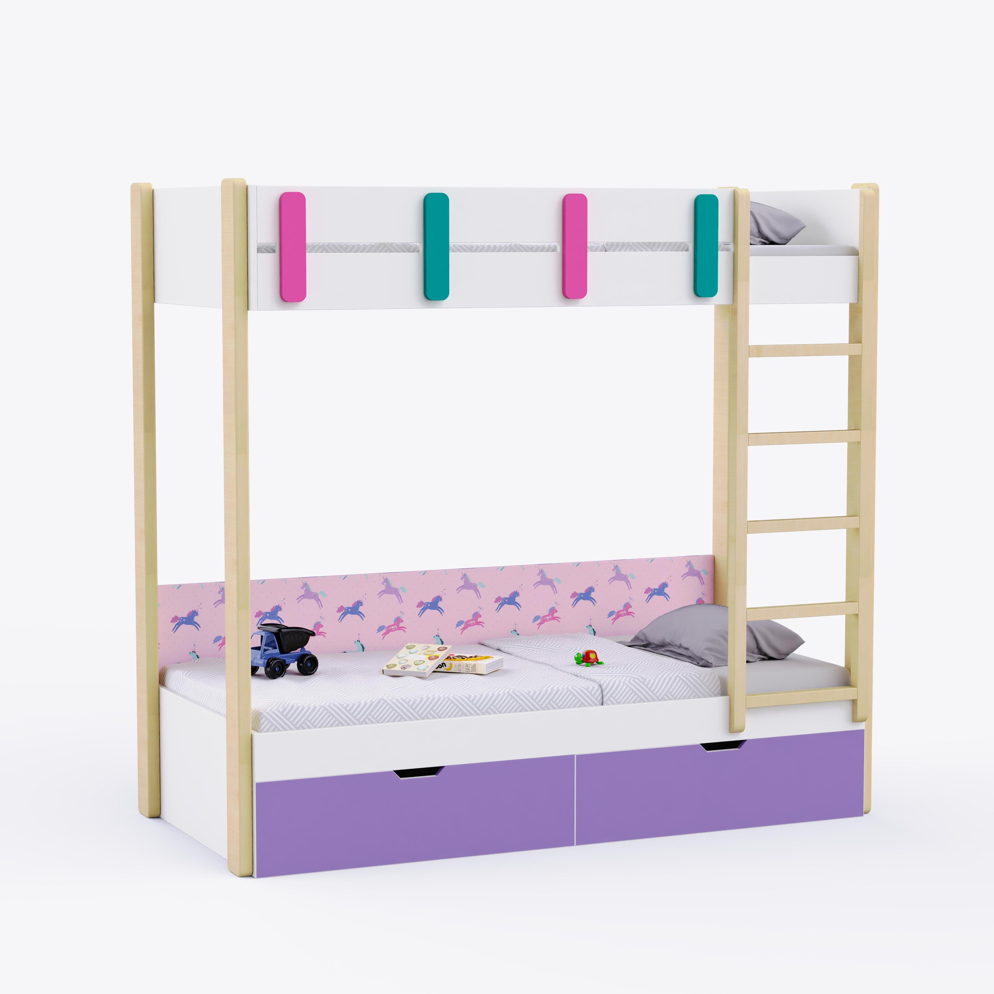 Pine Tree Single Size Bunk Bed In White & Pink Colour