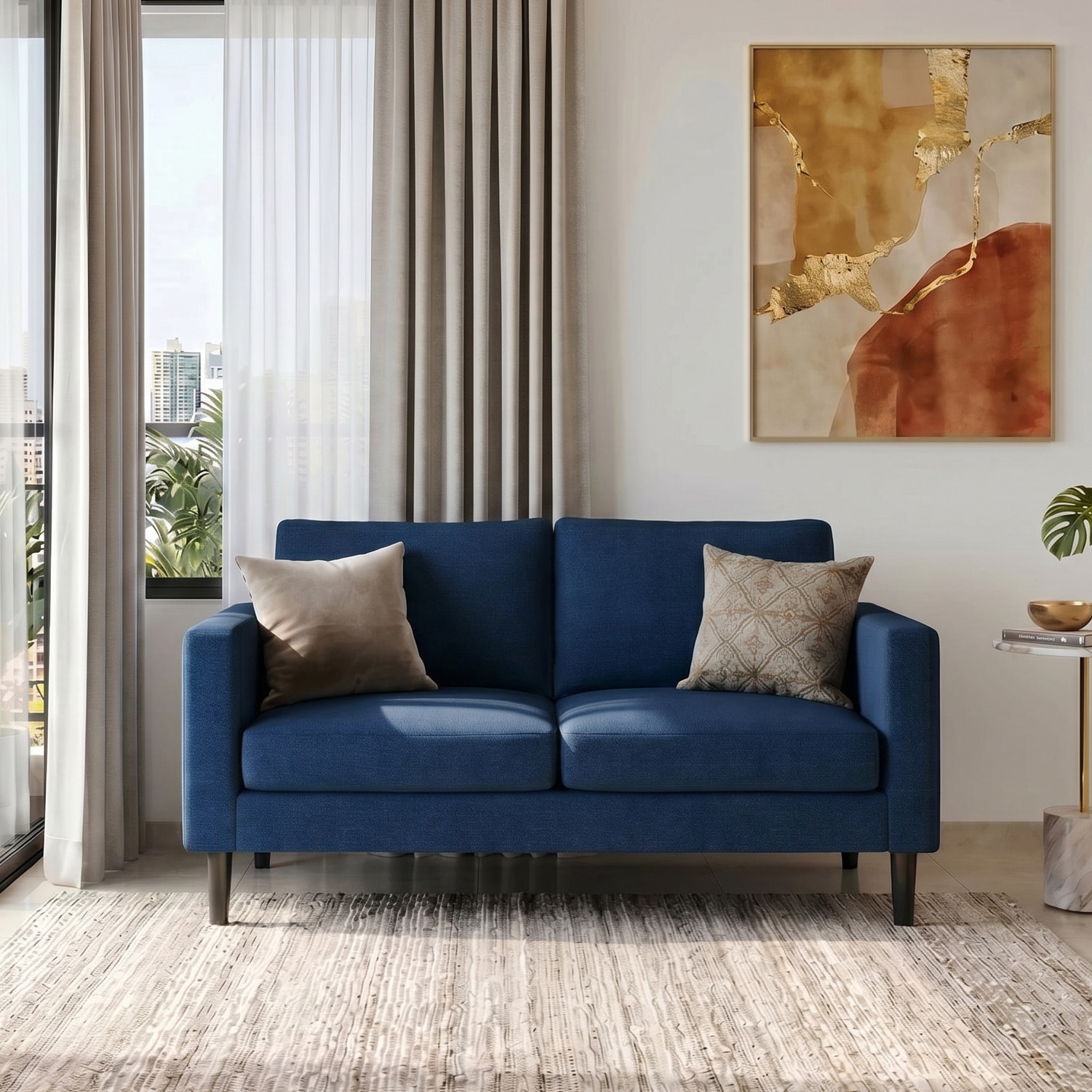 Liverpool 2 Seater Fabric Sofa in Delft Blue Colour - Urban Ladder