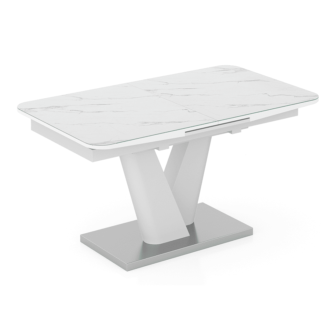 Caribu 4 To 6 Extendable Dining Table With Set Of 4 Doris Swivel Accent Chairs (Finish- White Marble High Gloss, Colour- Dark Grey)