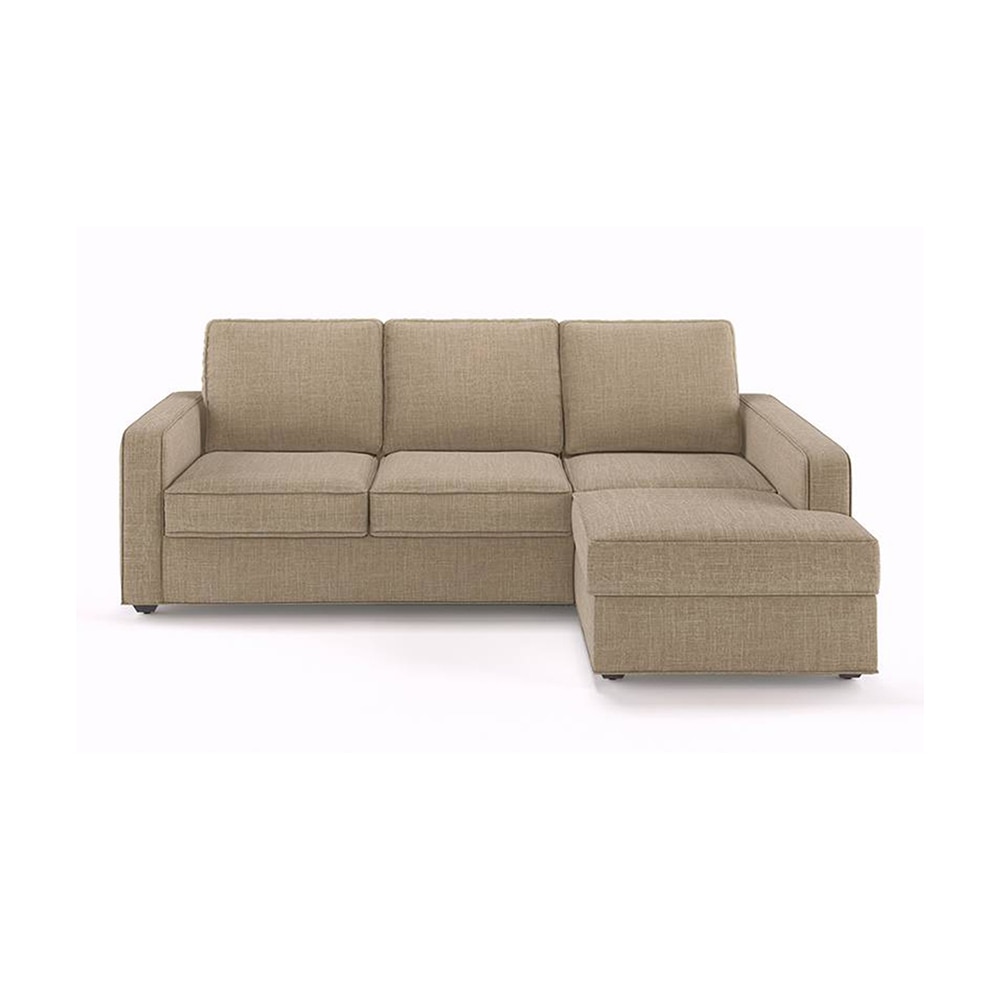 Apollo Compact Sofa (Colour : Sandshell Beige, Cushion : Hard, Back Type : Regular, Seating Capacity : Right Aligned 2 Seater + Right Aligned Chaise + Ottoman) - Urban Ladder
