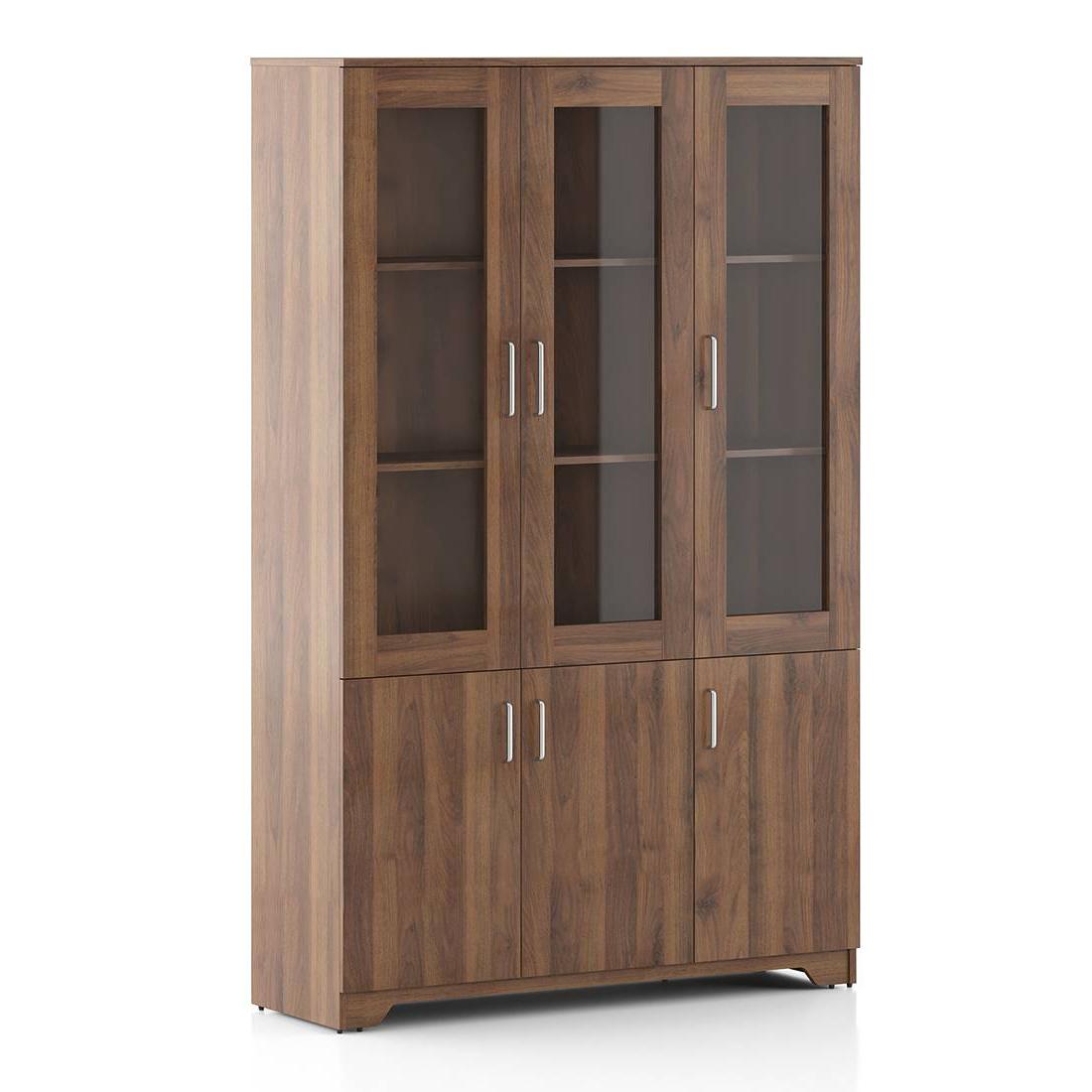 Hubert 6 Door Kitchen Display Cabinet in Classic Walnut Finish