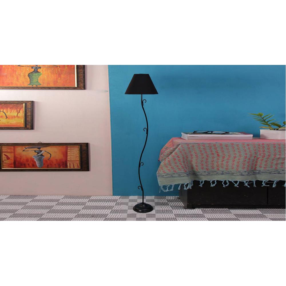 Arius Black Fabric Floor Lamp with Black Iron Base