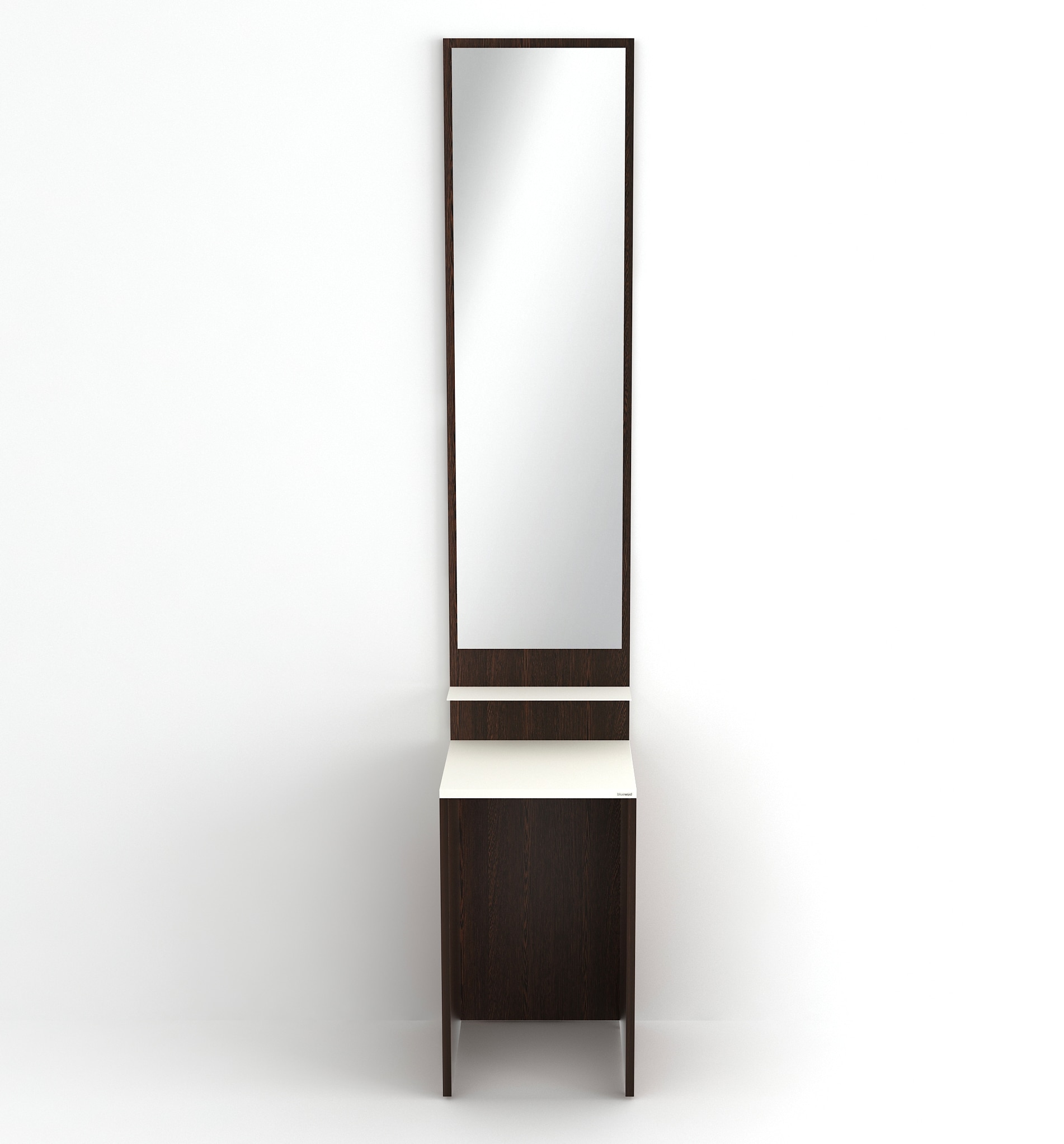 BLUEWUD Alesti Engineered Wood Slim Dressing Table Full Length Rectangular Wall Mount Mirror With Utility Shelf (Wenge & White)