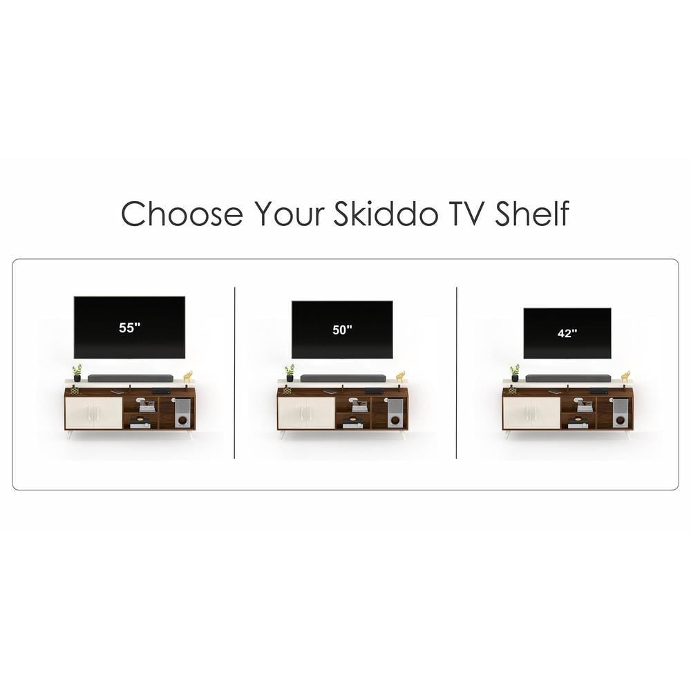 Skiddo Engineered Wood TV Entertainment Unit Set Top Box Stand/TV Cabinet with Shelves for Books & Decor Display Unit Bed Living Room Upto 50 Inches - DIY (Brown Maple & White)