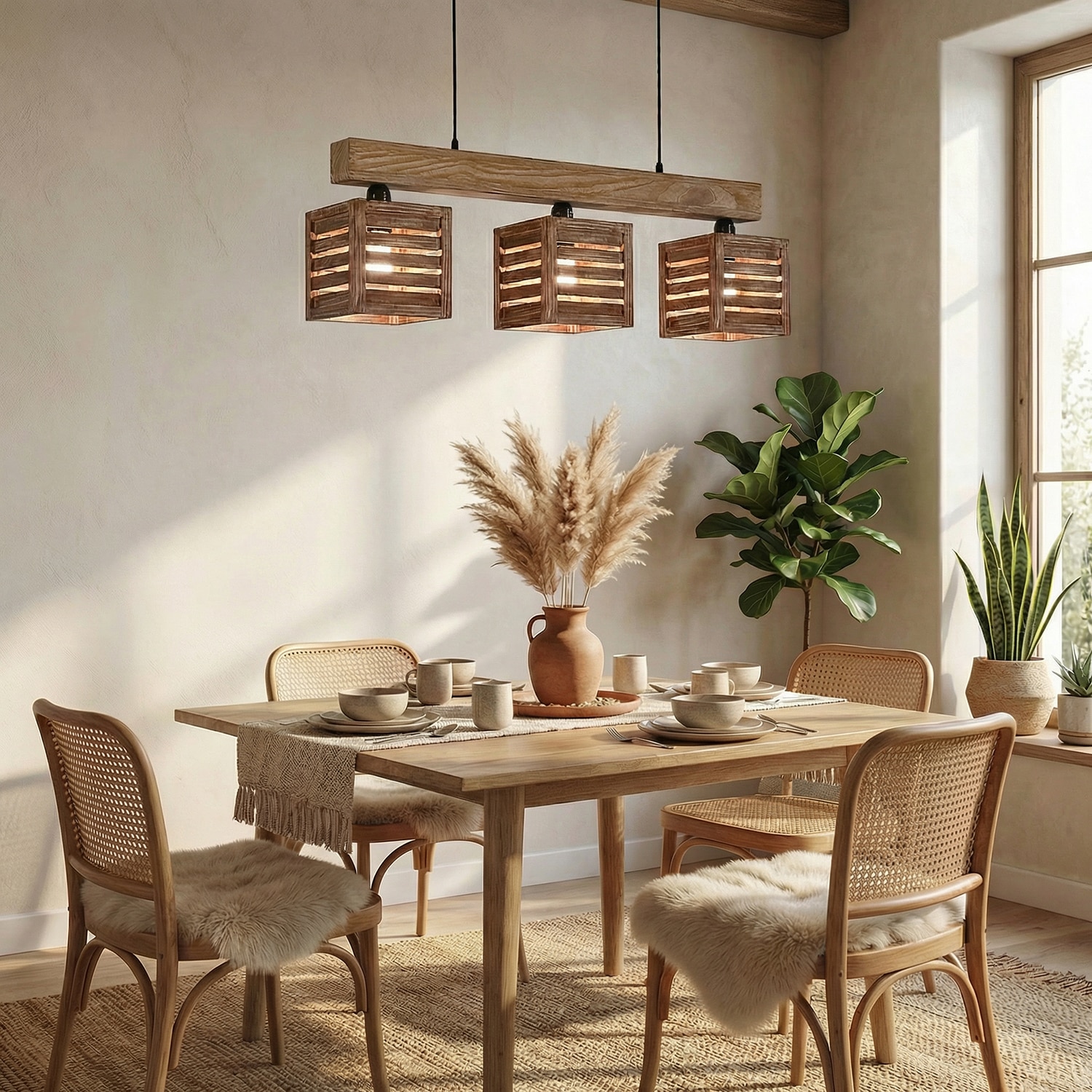 Lyon Brown Solid Wood Cluster Hanging Light - Symplify