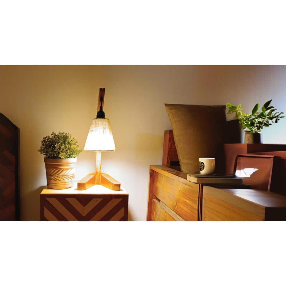 Charles Brown Wooden Table Lamp with White Jute Lampshade