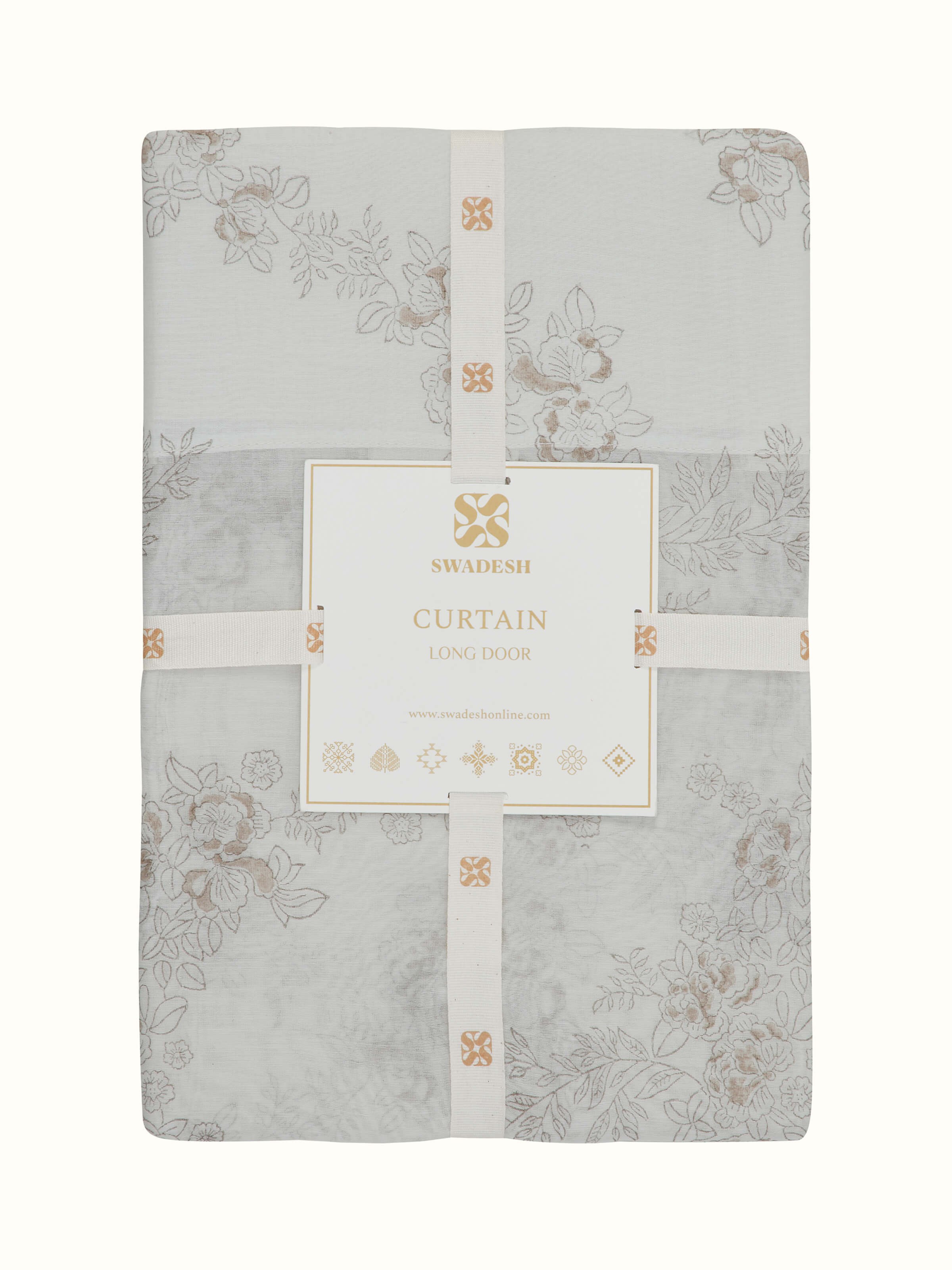 Close-up of Shivranjini Floral Curtain, focusing on block printed motifs and smooth cotton silk blend.