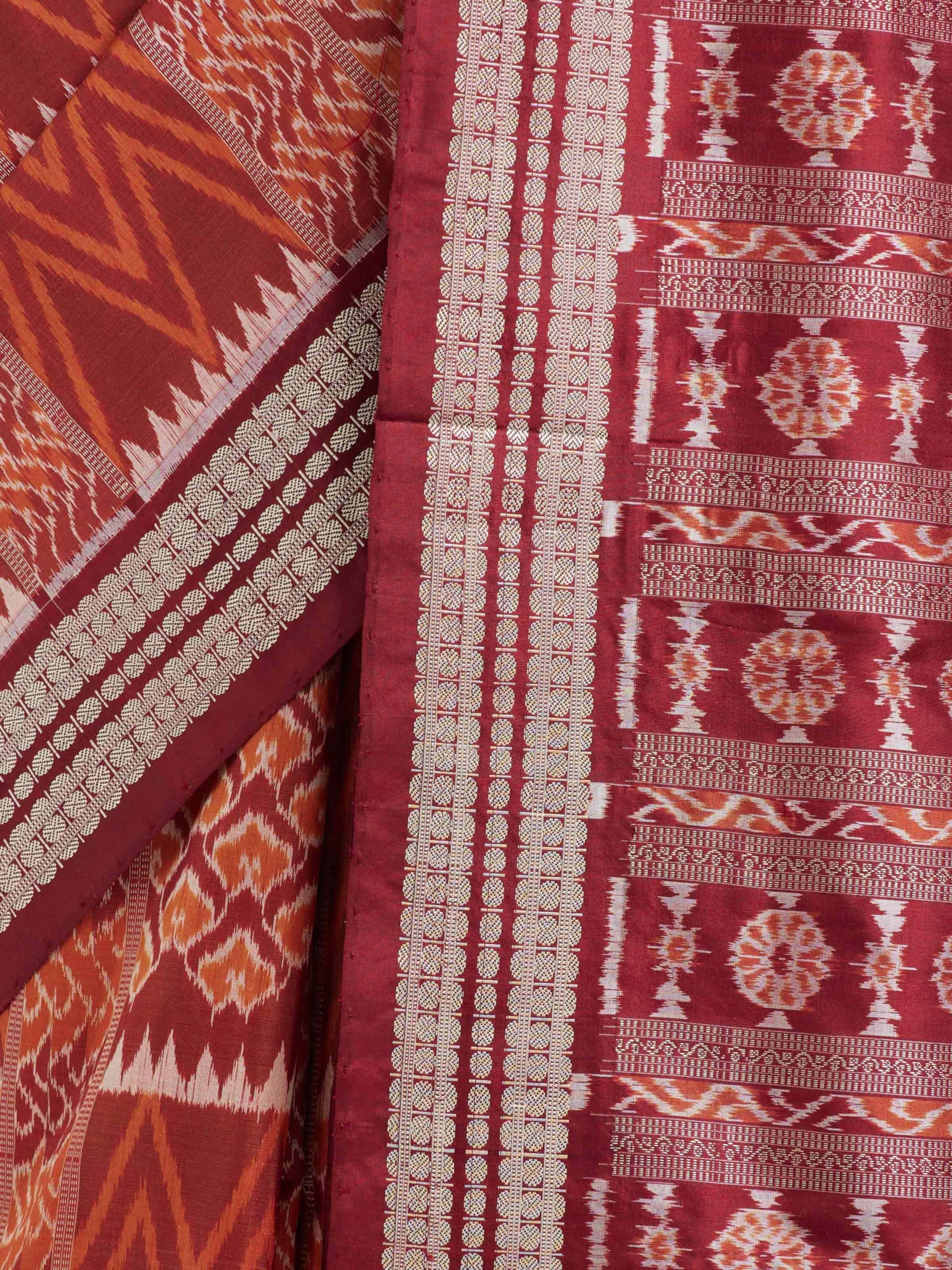 Brown Mulberry Silk Bandha Odisha Saree