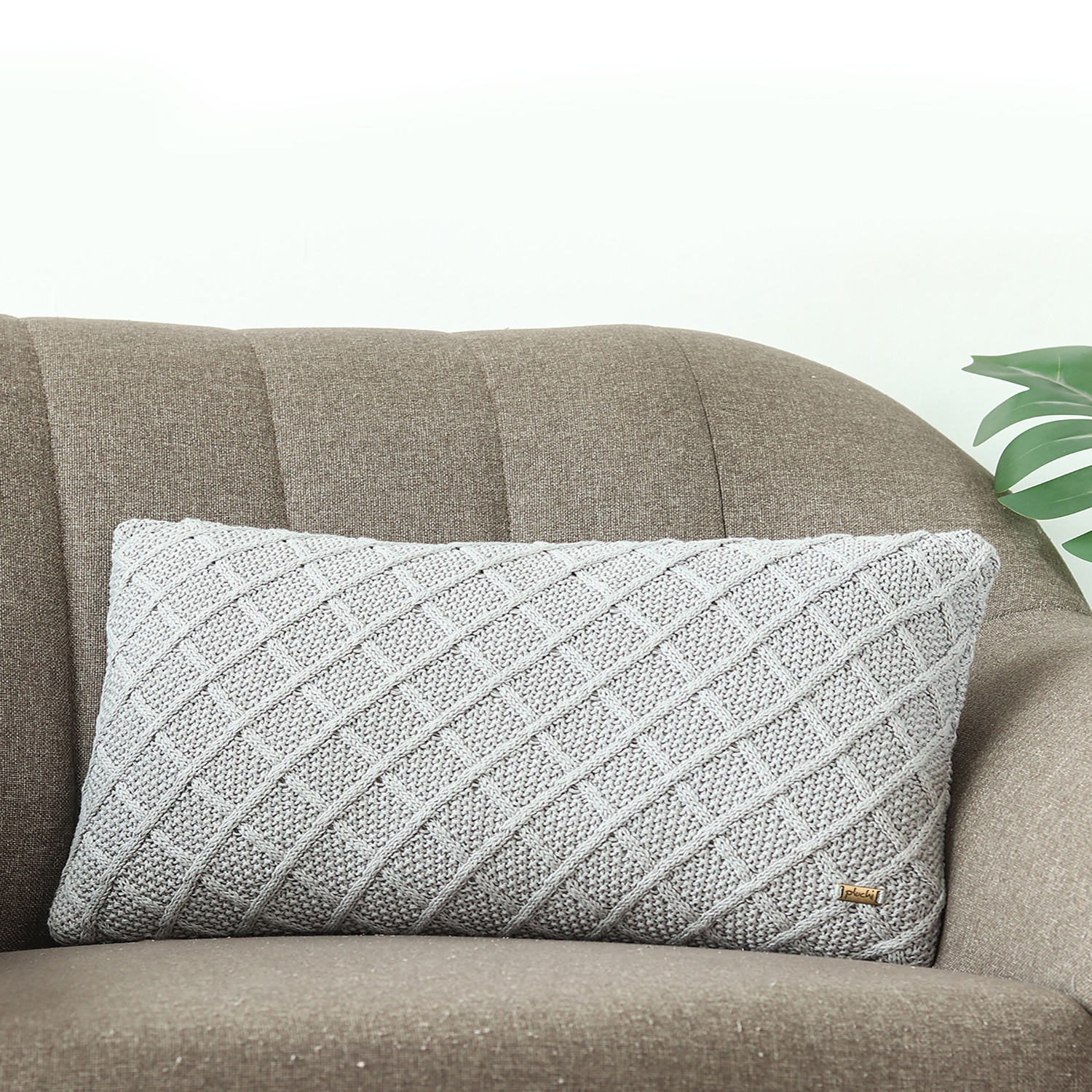 Crest Light Grey Decorative Cushion Cover 12X20 Inches