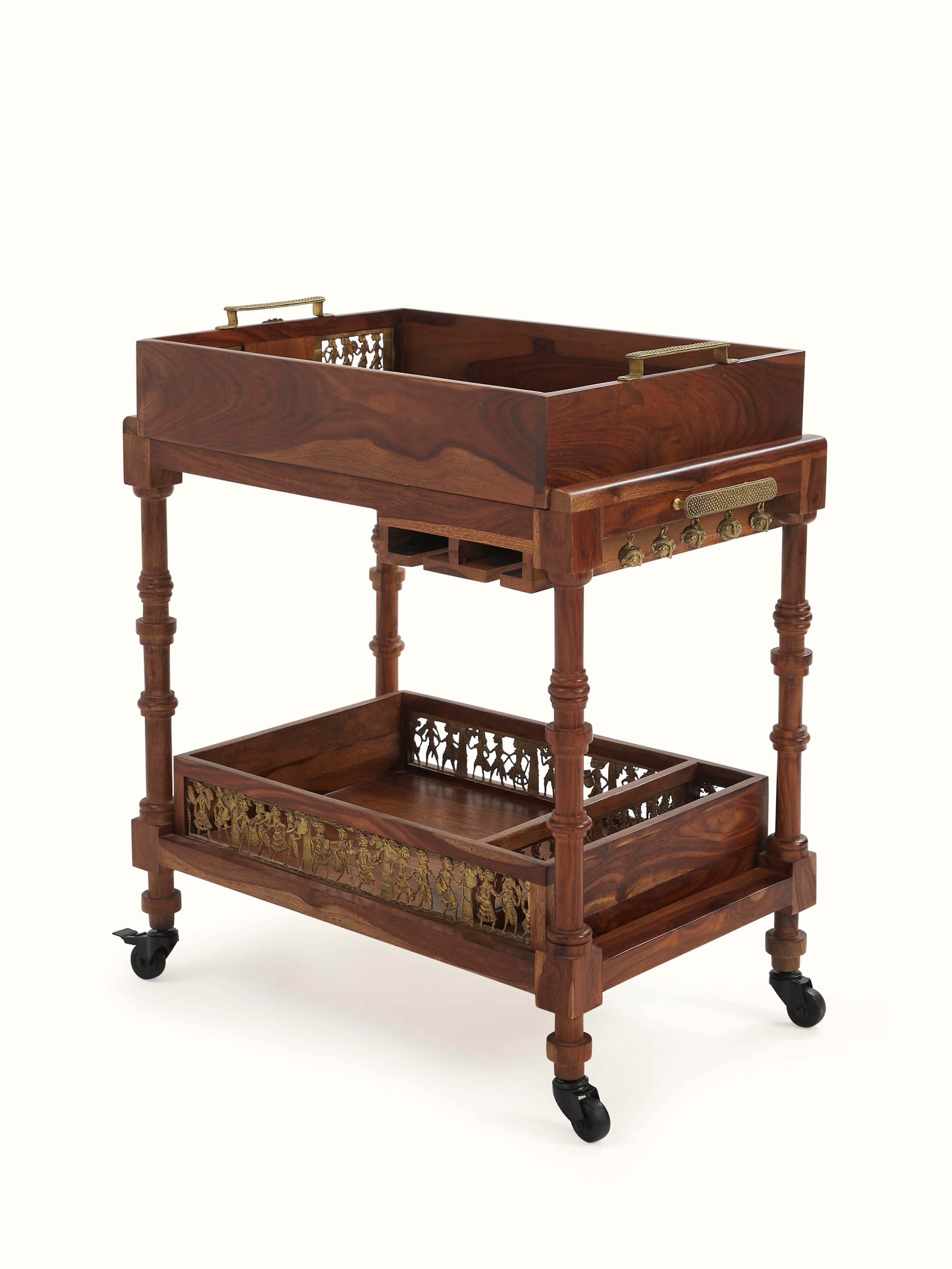 Sheesham Wood & Brass Bar Trolley