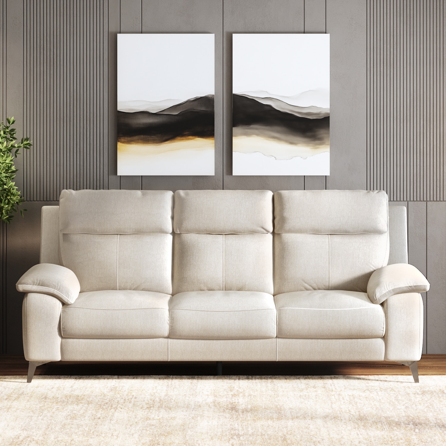 Emila 3 seater fabric sofa in Cream Colour