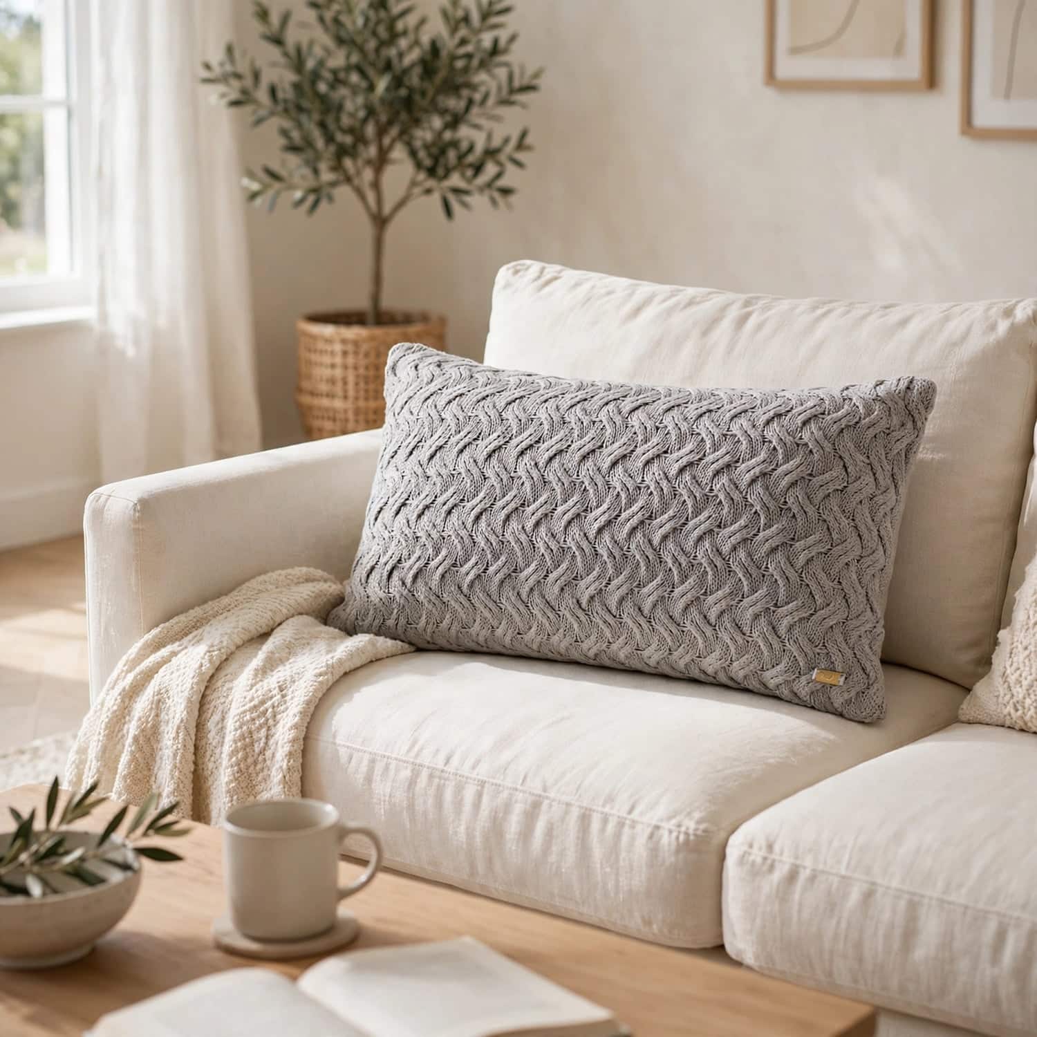 Criss Cross Smokey Grey Decorative Cushion Cover 12 x 20 Inches