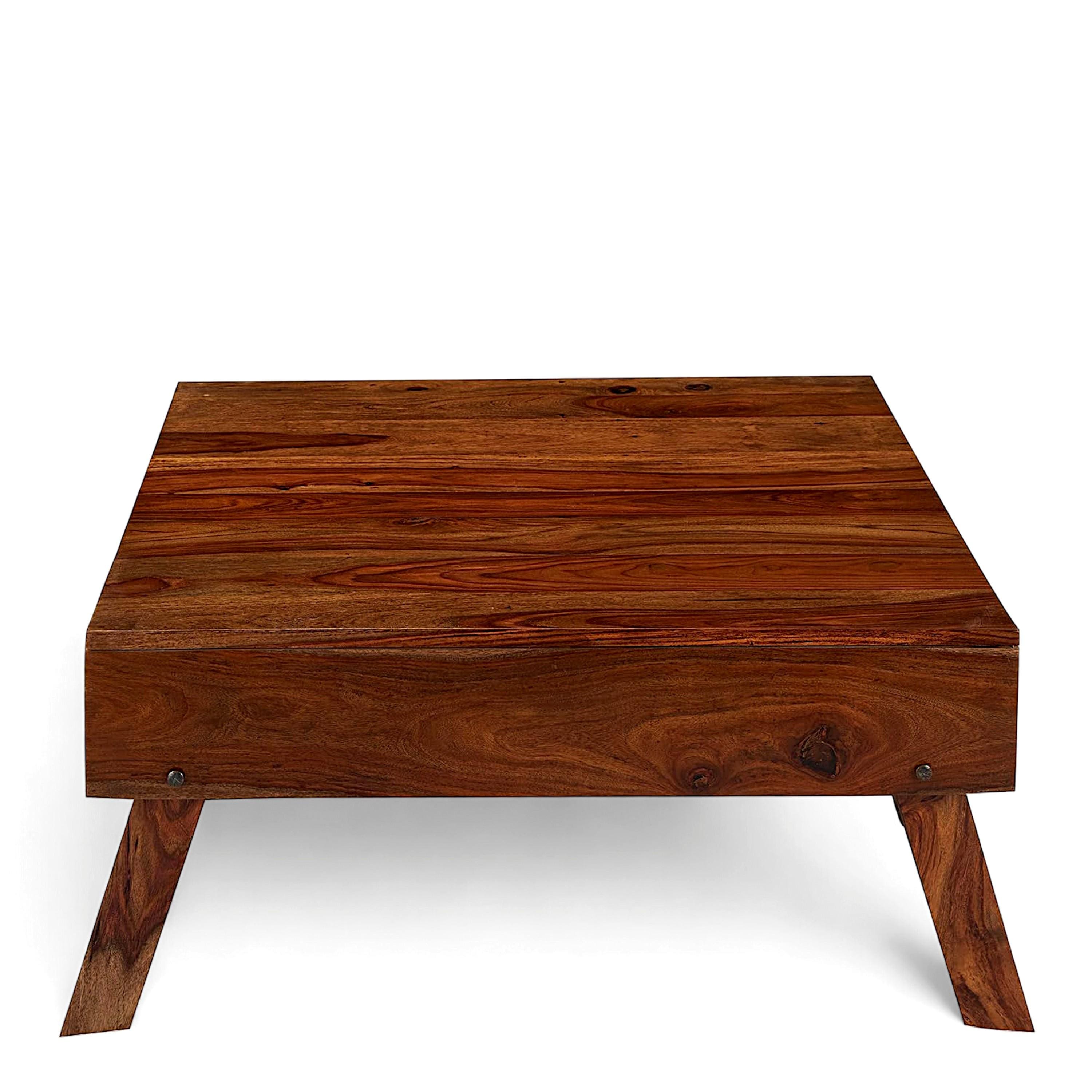Bradford Sheesham Wood Contemporary Square Foldable Coffee Table In Natural Teak Finish