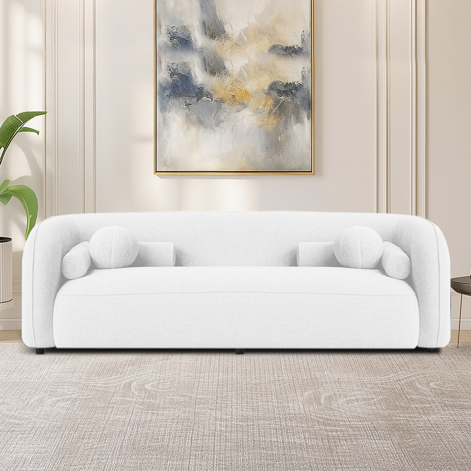 Zenol Boucle Fabrict 3 Seater Sofa In White - Home Lifestylez