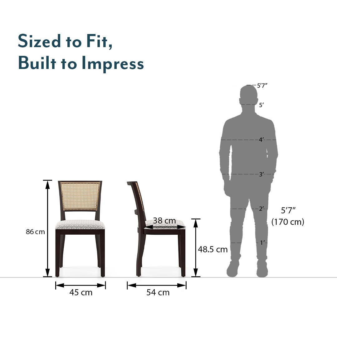 Argiro Solid Wood Dining Chair Set Of 2 In Mahogany Finish With Grey Fabric Colour