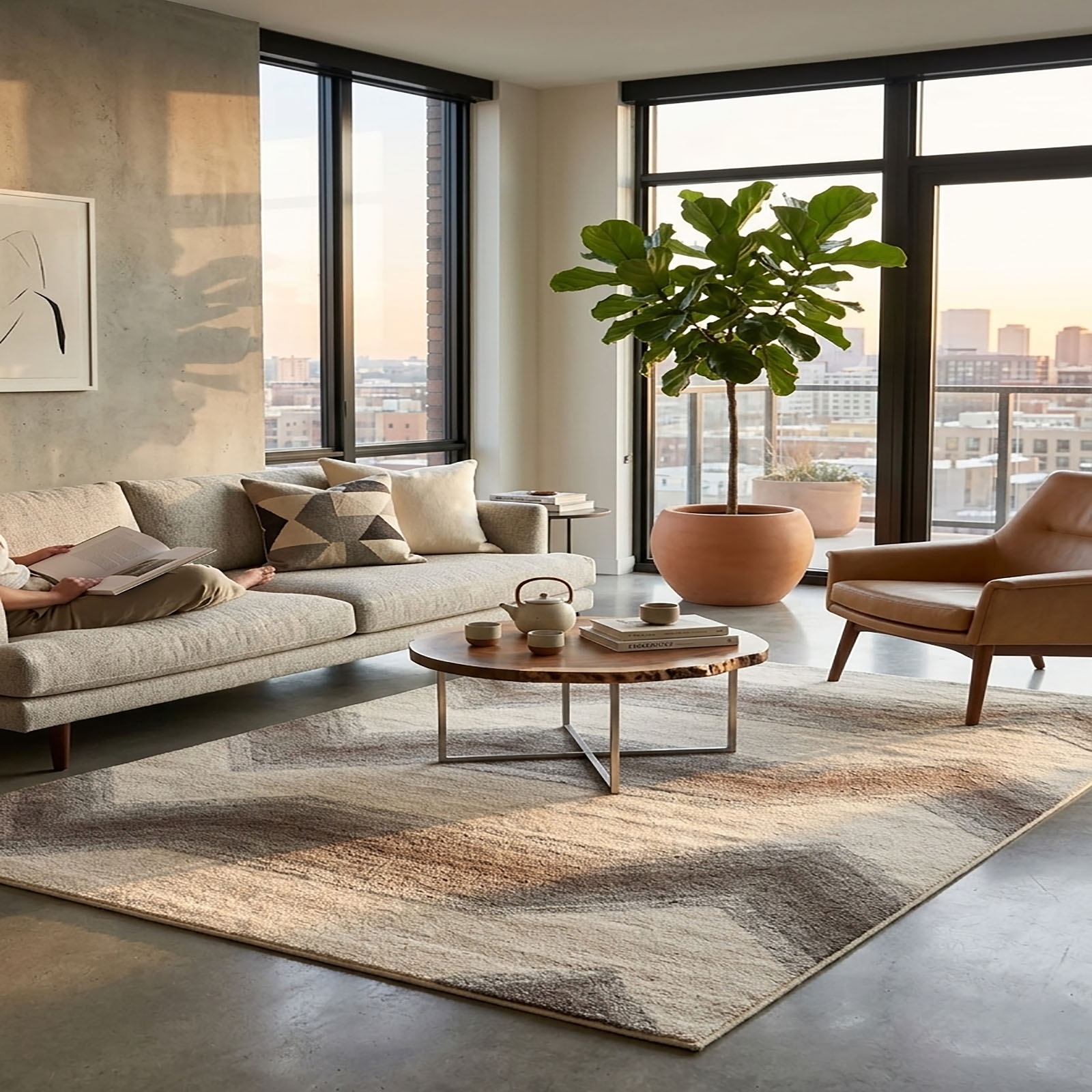 Contemporary Geometric Wave Area Rug Neutral Ombre 61 x 86 - The Woven Legacy