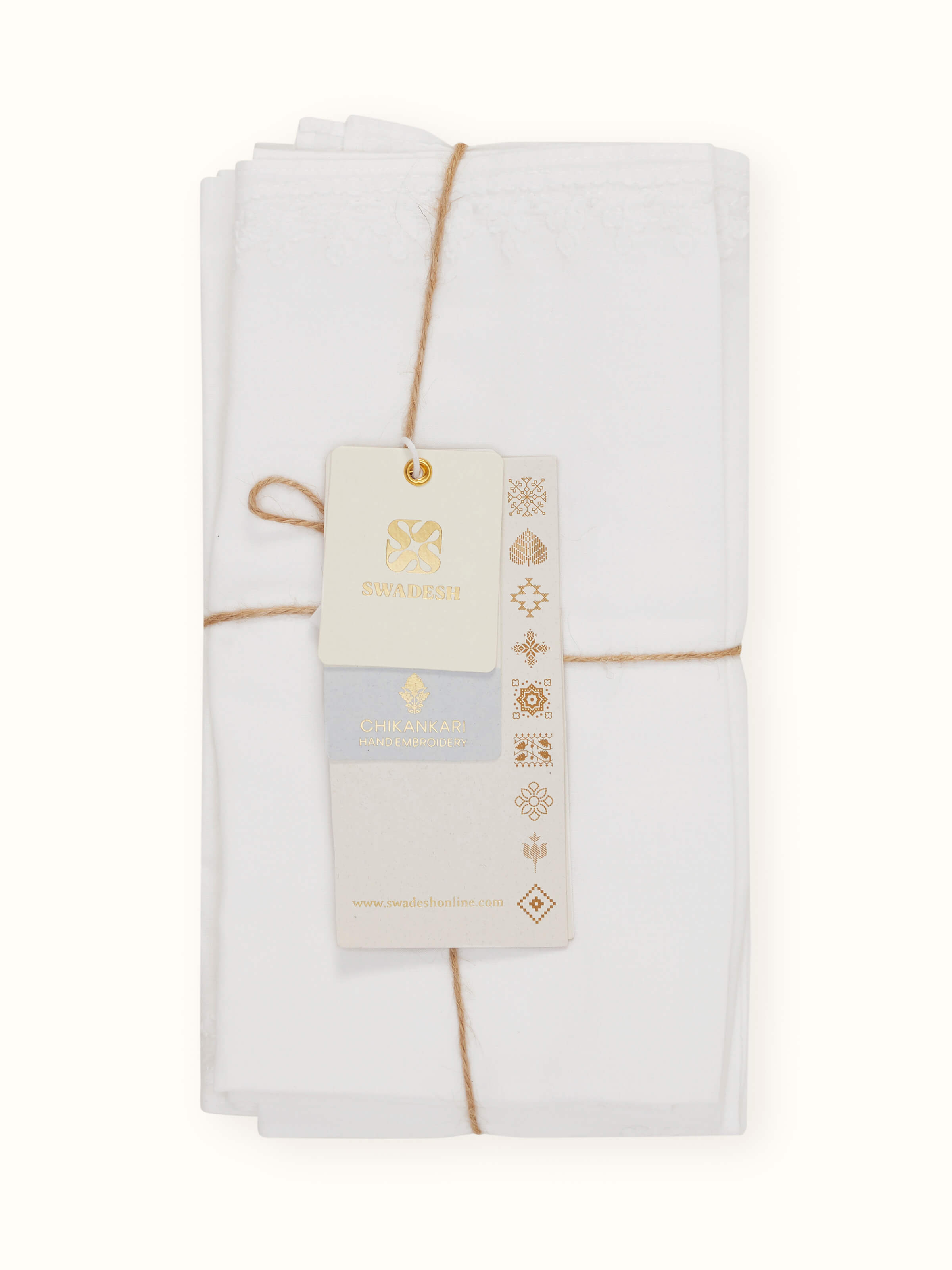 Shubra White Solid Cotton Chikankari Hand Embroidery Dinner Napkins (6 Pcs)