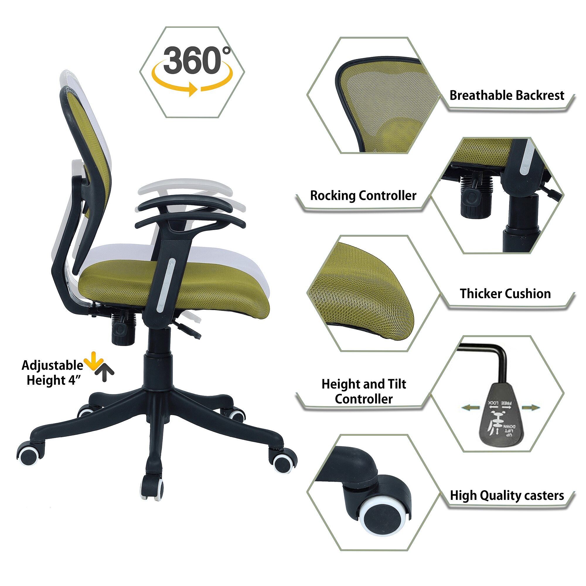 Aaeroa Low Back Ergonomic Chair in Pearl Green Colour