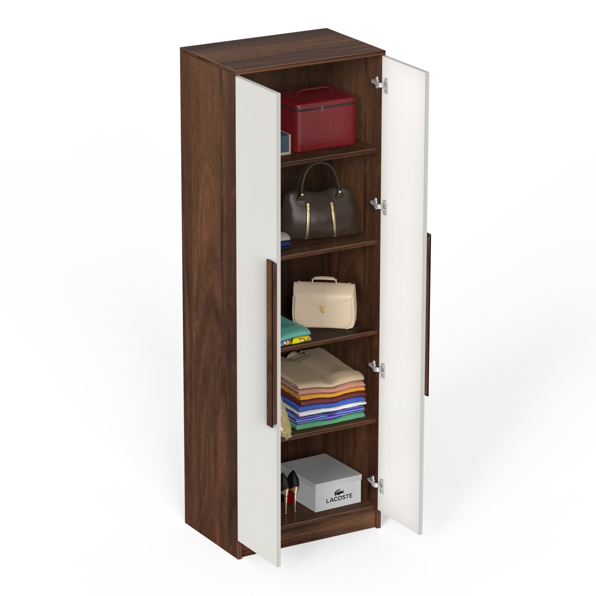 BLUEWUD Maltein Mini Engineered Wood 2 Door Wardrobe/Clothes Storage Rack Organizer Almirah Cupboard with Shelves for Bedroom Home Furniture (Brown Maple & White, 60 X 40 X 180 CM)