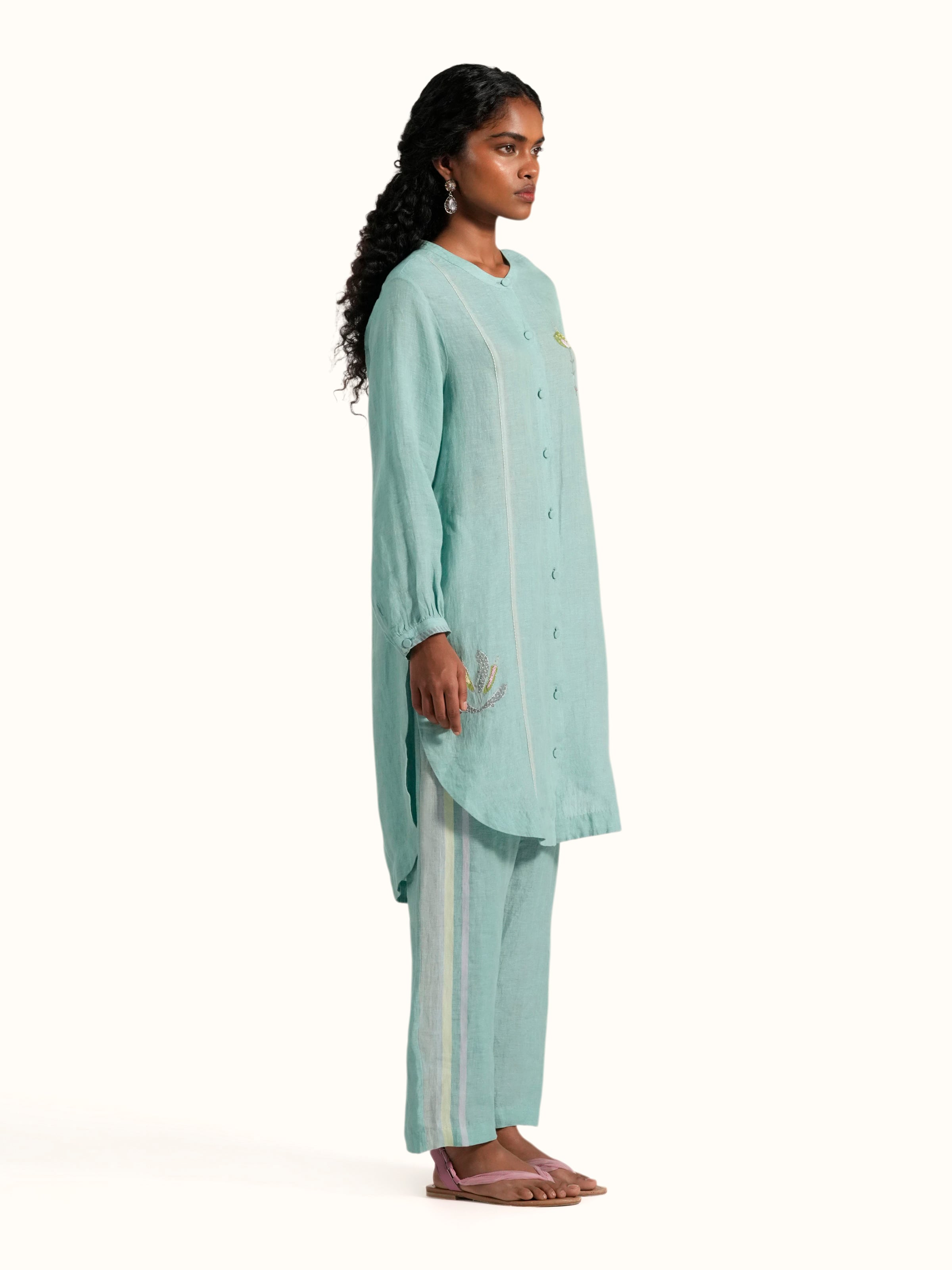 Blue Linen Handloom Co-Ord Set