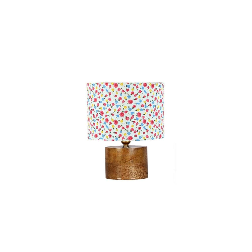 Elena Multicolor cotton table lamp with Natural Wood Base