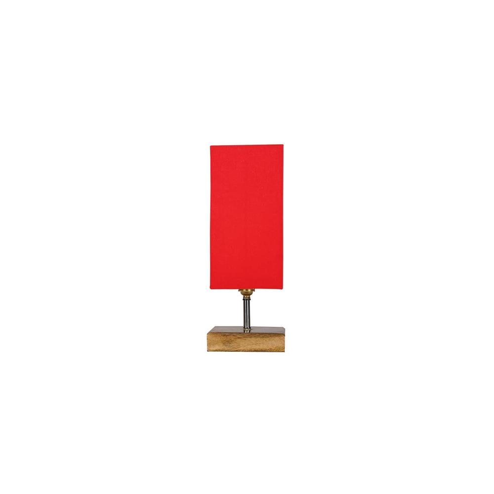 Esme Red cotton table lamp with Square Natural Wood Base