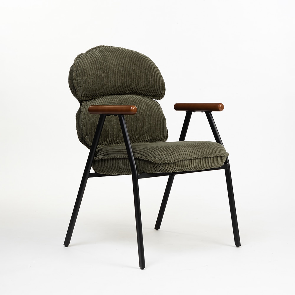 Antho Cotton Dining Chair with Wooden Armrest