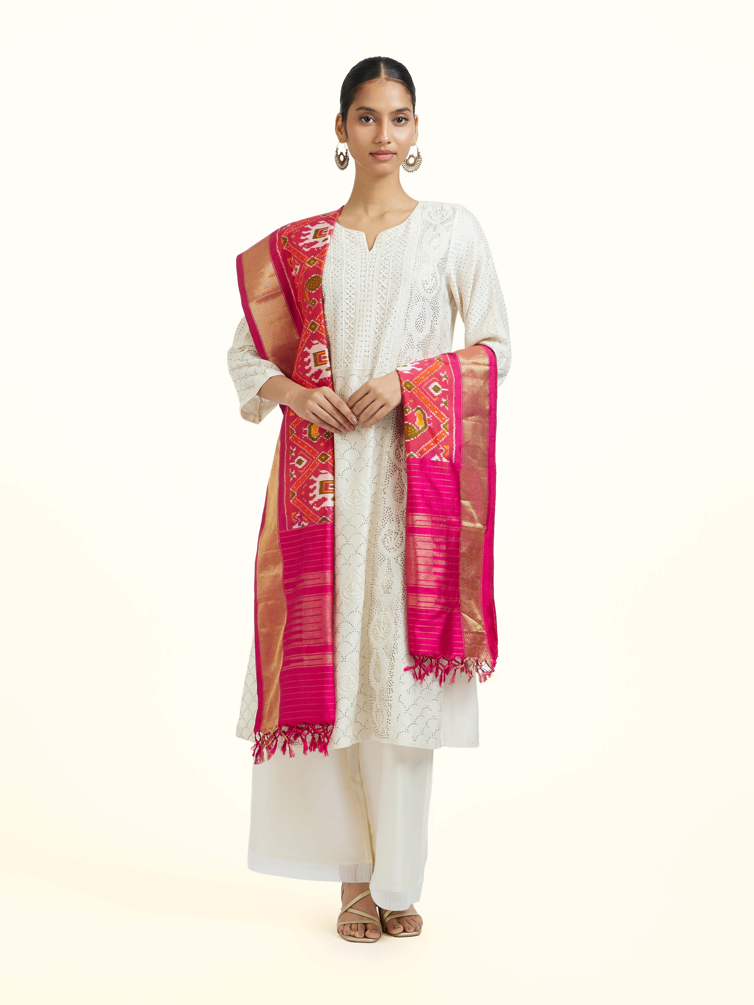 Red Silk Pochampally Weft Ikat Dupatta