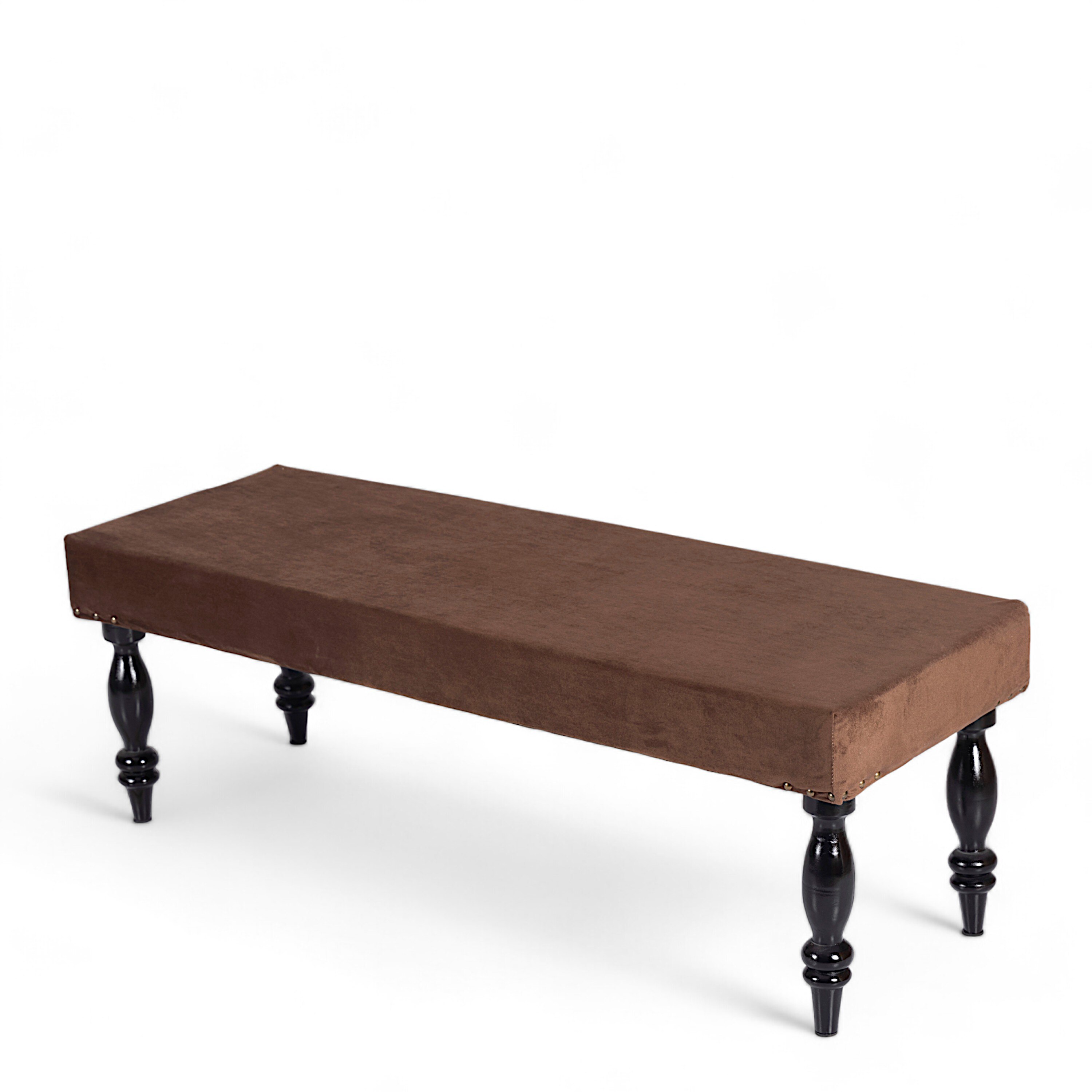 Cairo Sheesham Wood Accent 3 Seater Bench In Taupe Brown Velvet