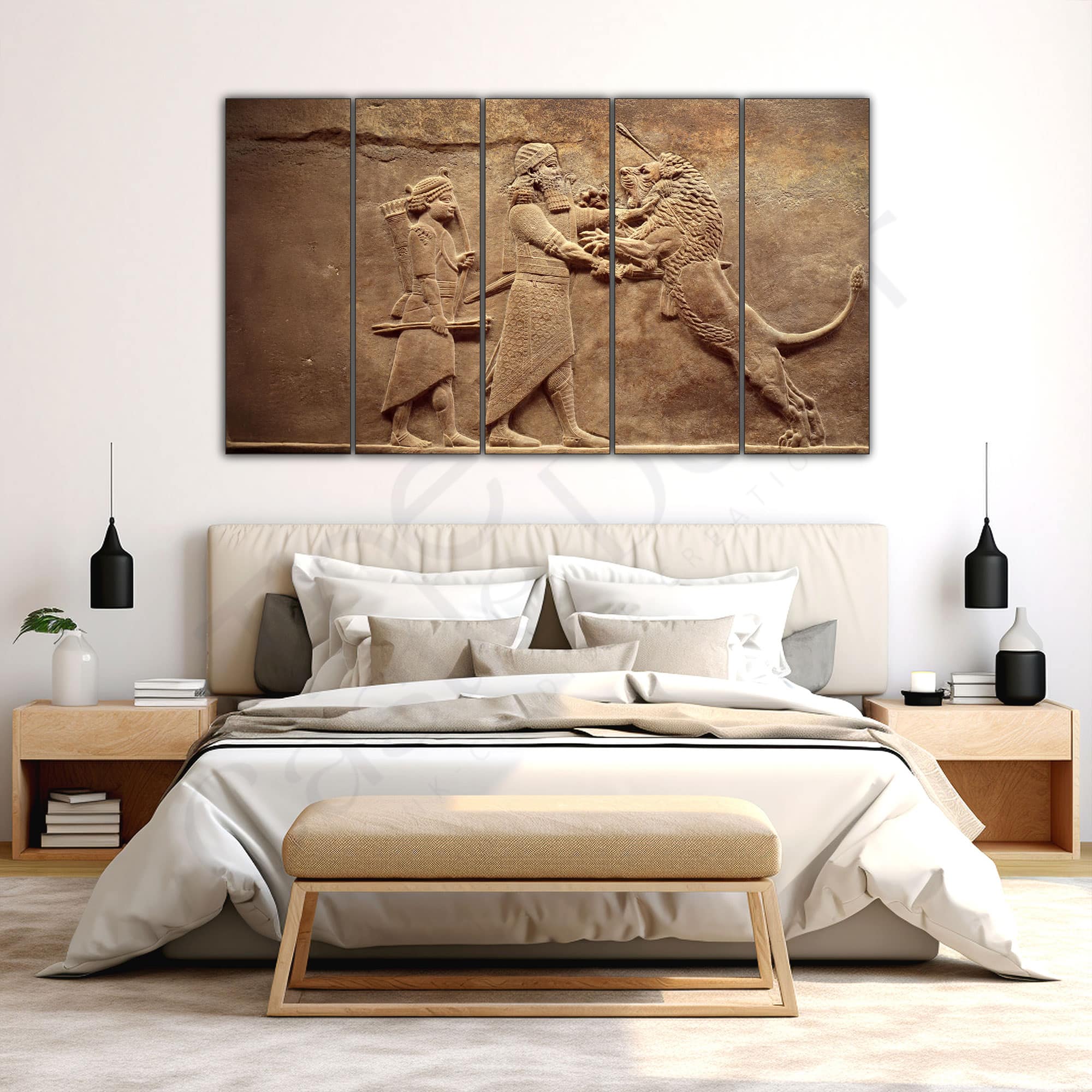 The Castle Decor Assyrian Art Wall Painting Wooden Framed Digital Painting 27x48 Inch - The Castle Decor