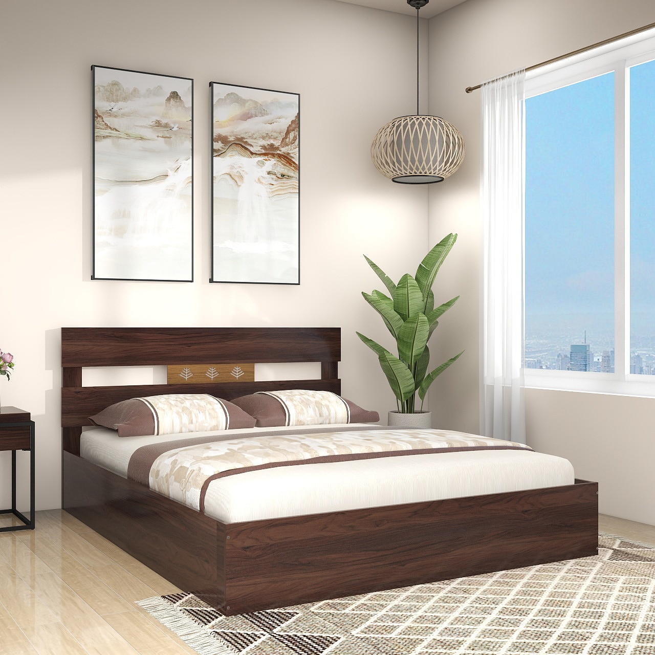 Yumako Harmony Bedroom Set – Queen Bed, 3-Door Wardrobe & Bedside Table in Walnut Finish – Engineered Wood - Direct Factory to Home Private Limited (DF2H)