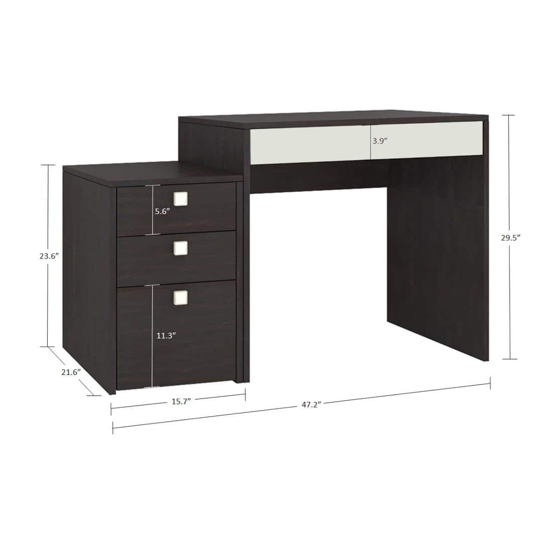 Eskada Study Desk cum Printer Table with 4 Drawers in Ivory Antique Ebony Colour