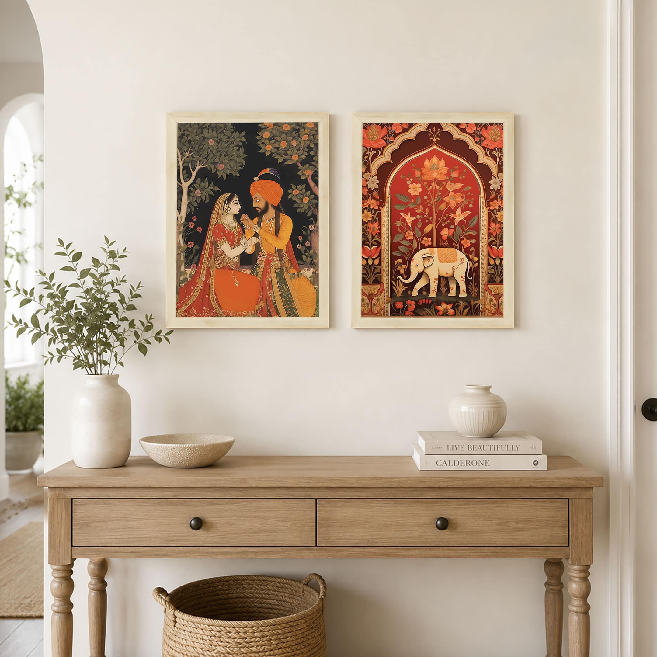 The Castle Decor Rajasthani Madhubani Wall Art Set of 2 10x13 Inch - The Castle Decor