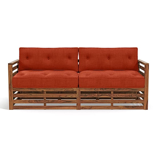 Raymond 3 Seater Wooden Sofa in Teak Finish & Lava Colour