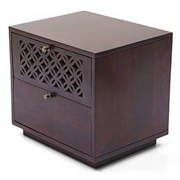 Alaca Solid Wood Bedside Table in Mahogany Finish