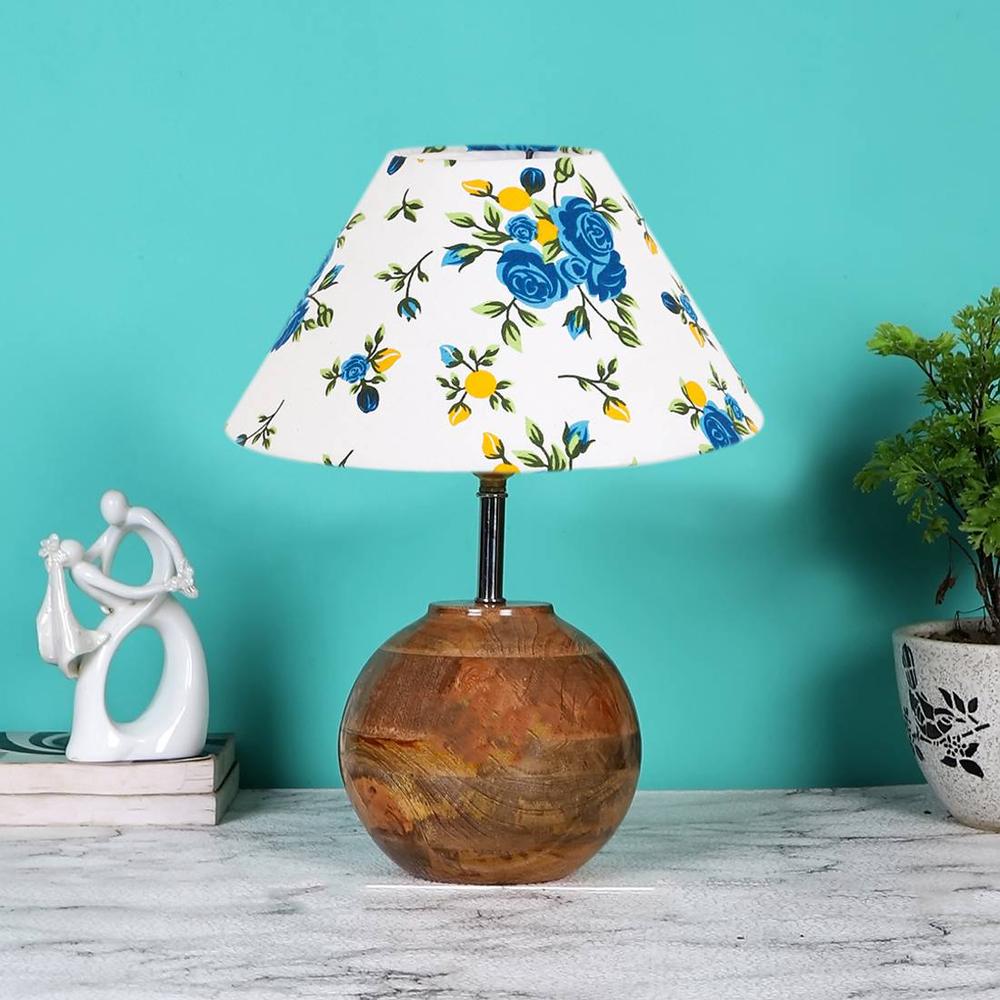 Multicolor cotton with Natural Wood Table Lamp -1 - Devansh